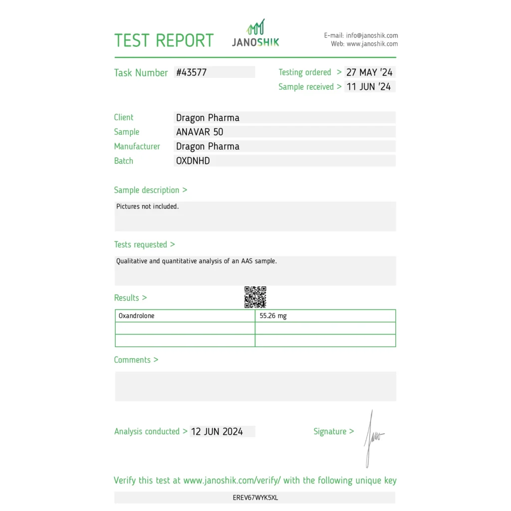 Dragon Pharma Anavar 50 lab report 2024-06-12 Janoshik