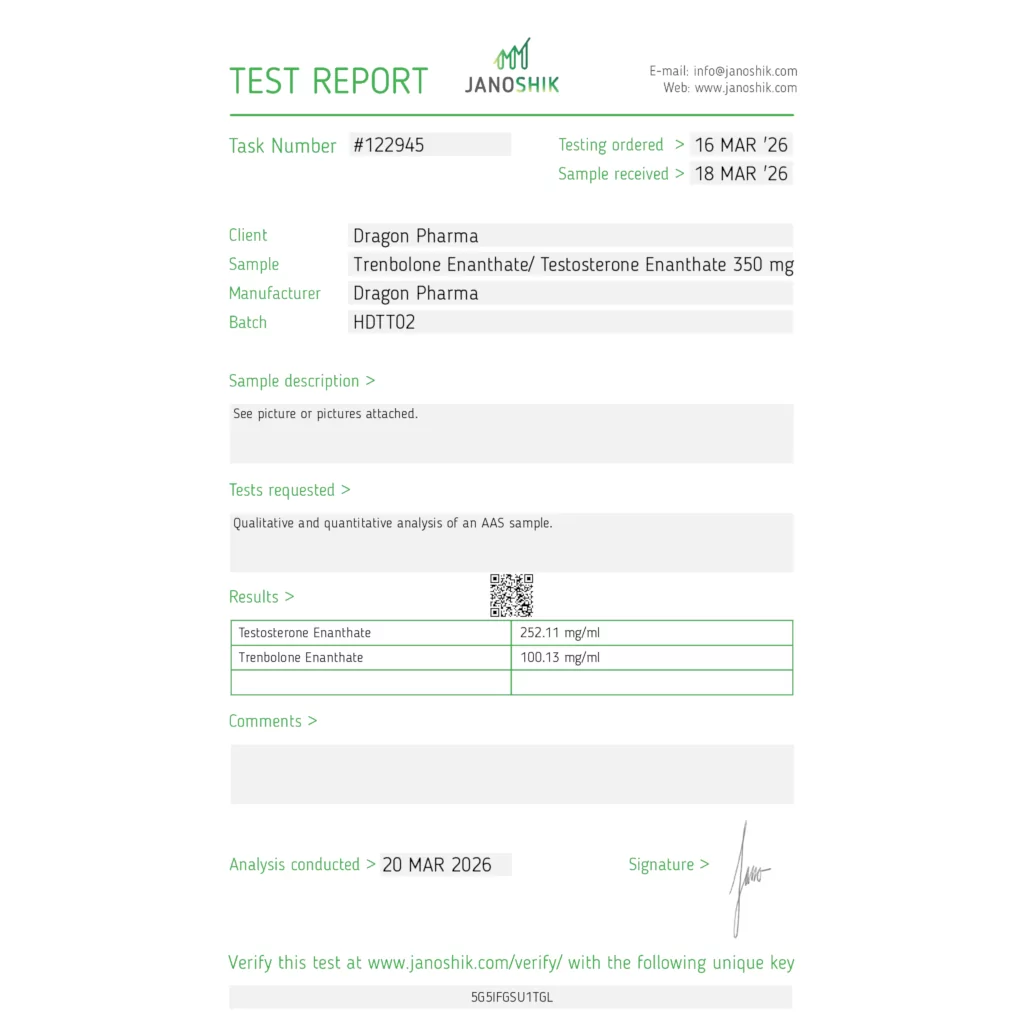 Dragon Pharma Tren Test 350 lab report 2026-03-20 Janoshik