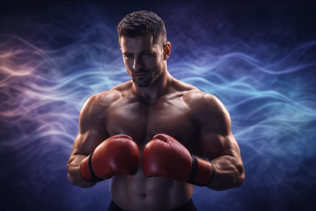 A focused athlete embodies calm power, representing the Selank peptide's benefits for mental edge and physical recovery.